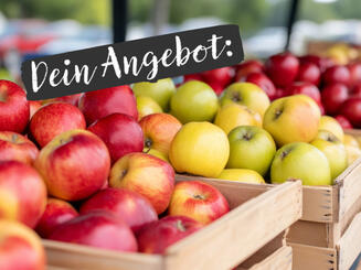 Zwei Obstkisten mit Äpfeln als Symbolbild: ohne Angebots-Fokus auf der Website entscheiden Besucher nicht.